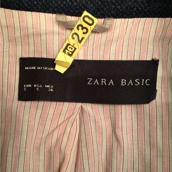 ZARA BASIC Blue-Black Wool Tweed One-Button Jacket - Small - Picture 3 of 5